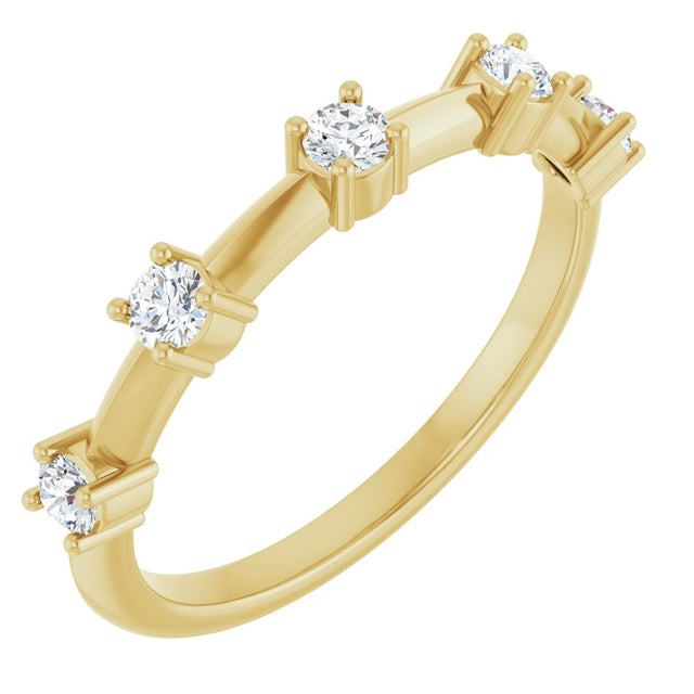 14K Gold Round Natural Diamond Knife-Edge Five-Stone Anniversary Band – 1/3 CTW - Yellow Gold