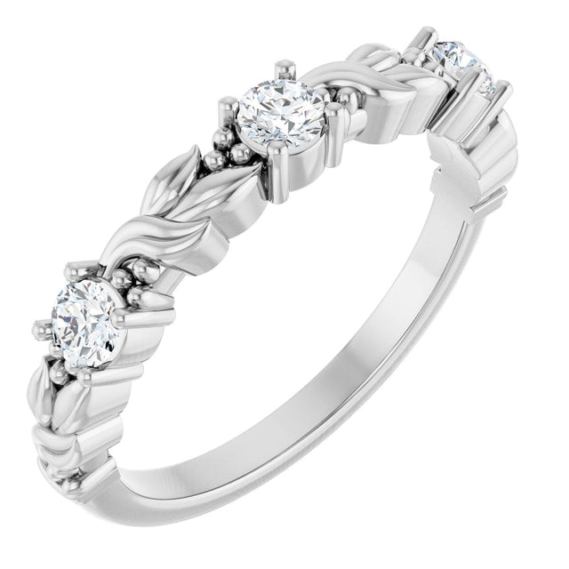 Platinum Round Natural Diamond Three-Stone Sculptural Anniversary Band – 1/10–1/4 CTW