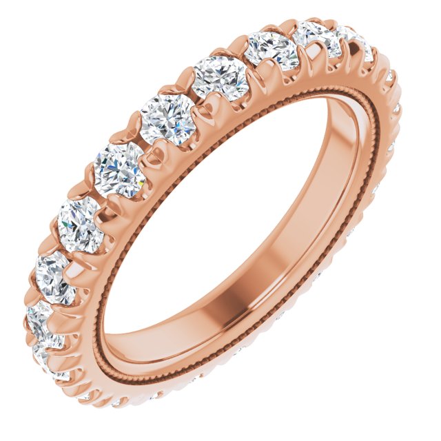 14K Gold Round Natural Diamond Milgrain French-Set Eternity Band – 2.5 mm Stones - Rose Gold
