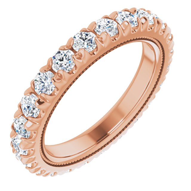 14K Gold Round Natural Diamond Milgrain French-Set Eternity Band – 2.5 mm Stones - Rose Gold