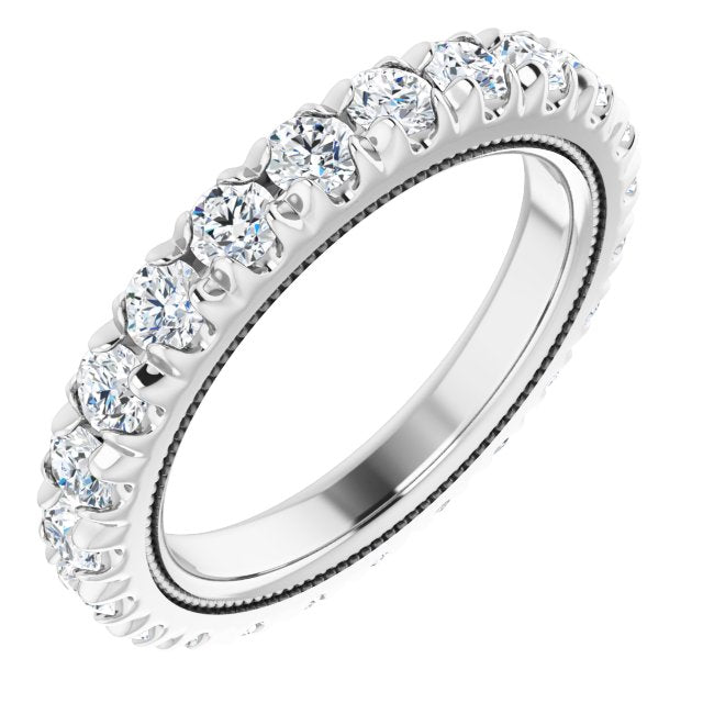 14K Gold Round Natural Diamond Milgrain French-Set Eternity Band – 2.5 mm Stones - White Gold