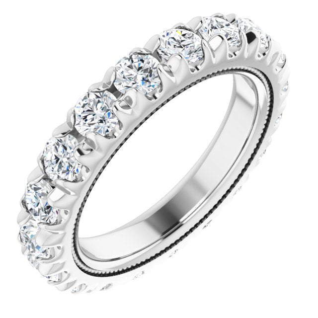 14K Gold Round Natural Diamond Milgrain French-Set Eternity Band – 3 mm Stones - White Gold
