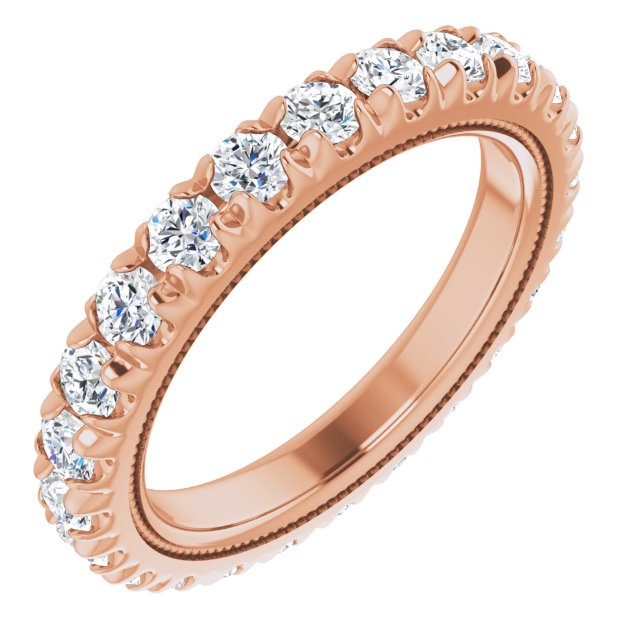 14K Gold Round Natural Diamond Milgrain French-Set Eternity Band – 2.5 mm Stones - Rose Gold