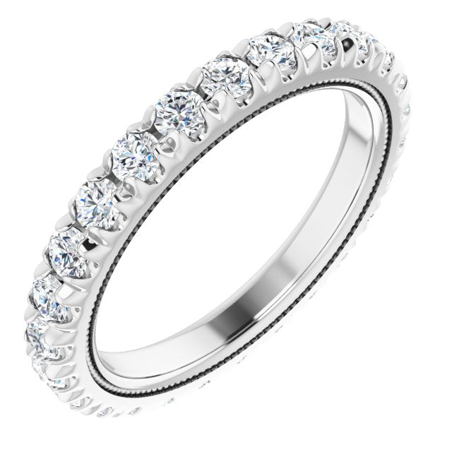 Platinum Round Natural Diamond Milgrain French-Set Eternity Band – 2.5 mm Stones