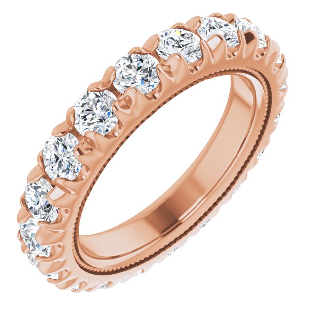 14K Gold Round Lab-Grown Diamond Milgrain French-Set Eternity Band – 3 mm Stones - Rose Gold