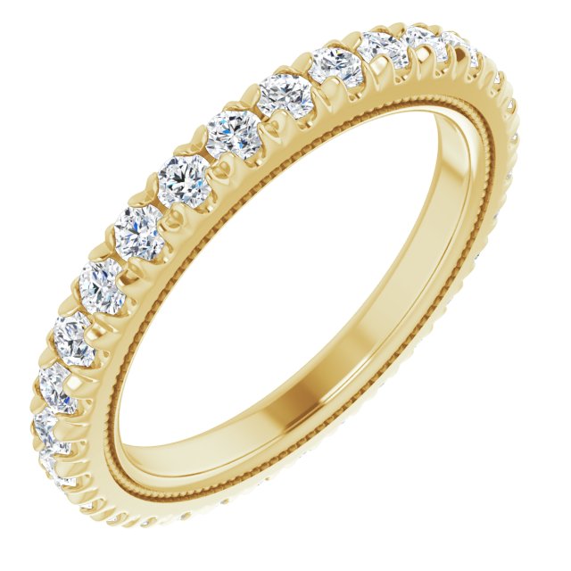 14K Gold Round Lab-Grown Diamond Milgrain French-Set Eternity Band – 2 mm Stones - Yellow Gold