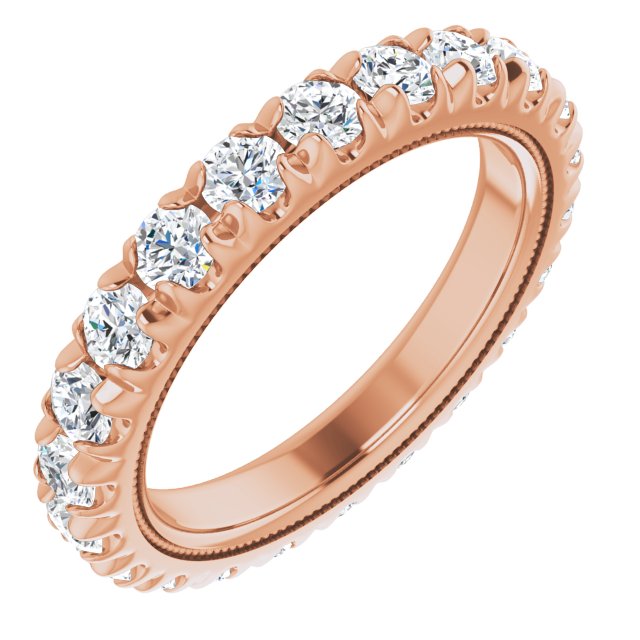 14K Gold Round Natural Diamond Milgrain French-Set Eternity Band – 3 mm Stones - Rose Gold