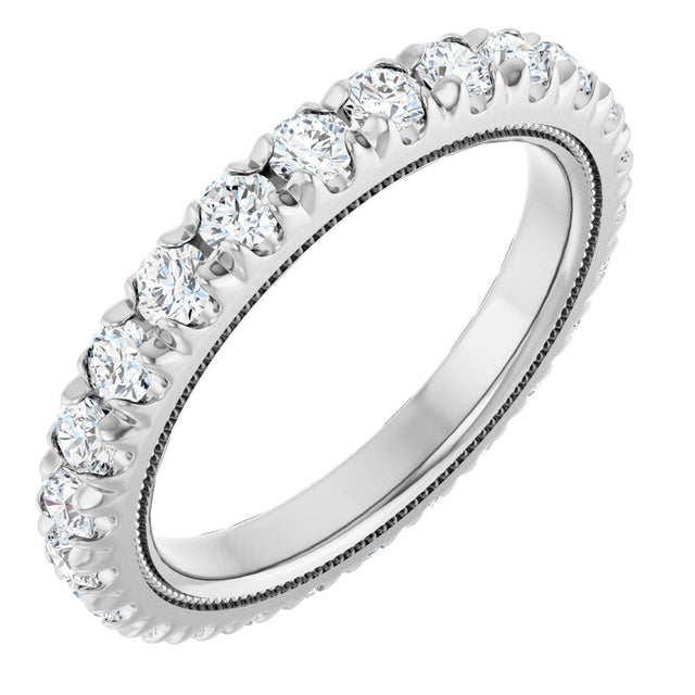 Platinum Round Natural Diamond Milgrain French-Set Eternity Band – 2.5 mm Stones