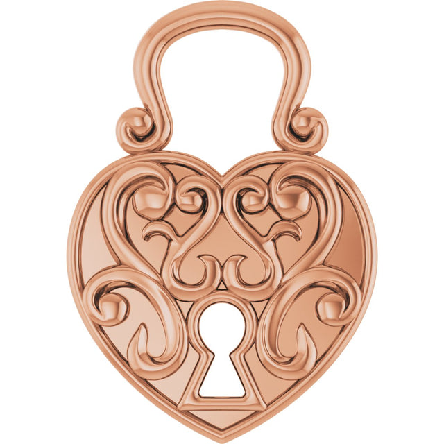14K Gold Lock Heart Pendant - Rose Gold