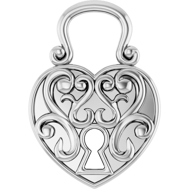 14K Gold Lock Heart Pendant - White Gold