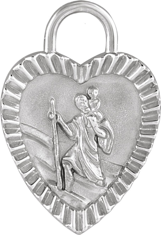 Platinum St. Christopher Heart Medal Necklace or Pendant