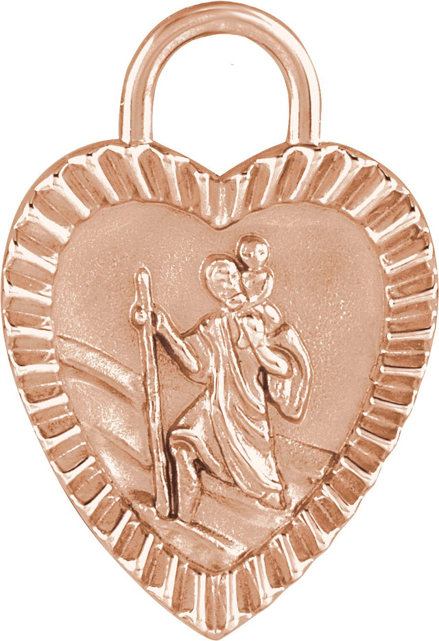 14K Gold St. Christopher Heart Medal Necklace or Pendant - Rose Gold