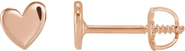 14K Gold Asymmetric Heart Earrings - Rose Gold