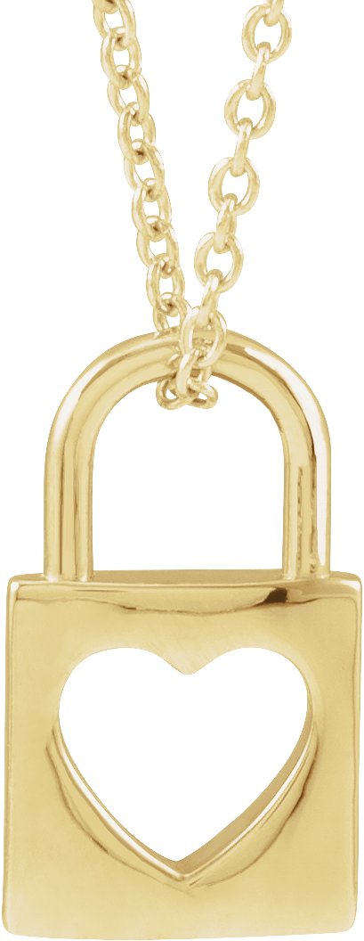 14K Gold Pierced Heart Lock Necklace or Pendant - Yellow Gold