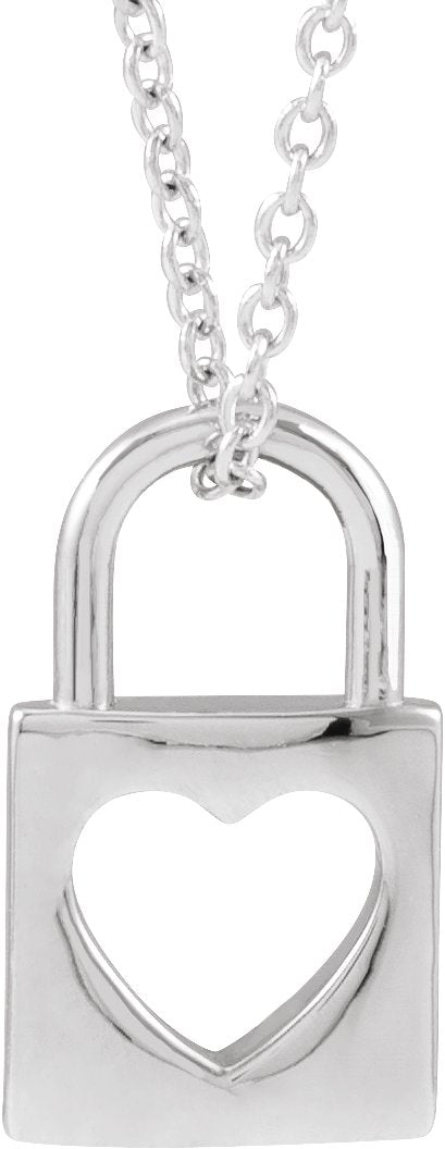 Platinum Pierced Heart Lock Necklace or Pendant
