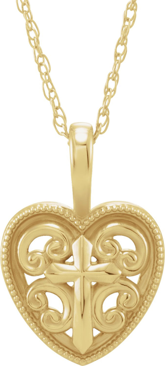 14K Gold Cross and Heart Necklace or Pendant - Yellow Gold