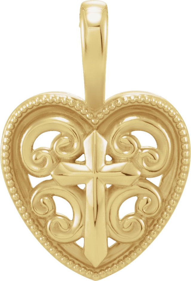 14K Gold Cross and Heart Necklace or Pendant - Yellow Gold