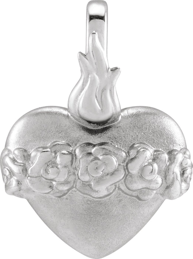 14K Gold Immaculate Heart Of Mary Pendant - White Gold