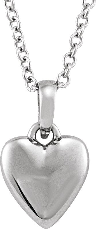 Platinum Puffed Heart Necklace or Pendant – 11.75x6.79mm