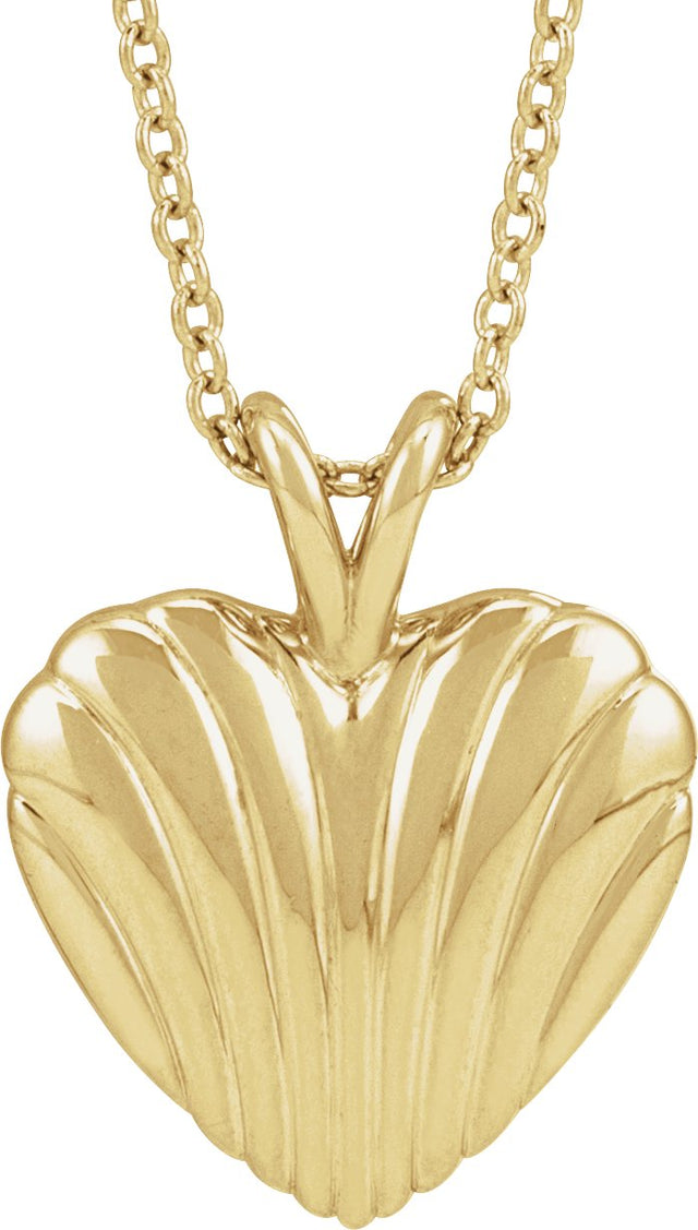 14K Gold Ribbed Heart Necklace or Pendant - Yellow Gold