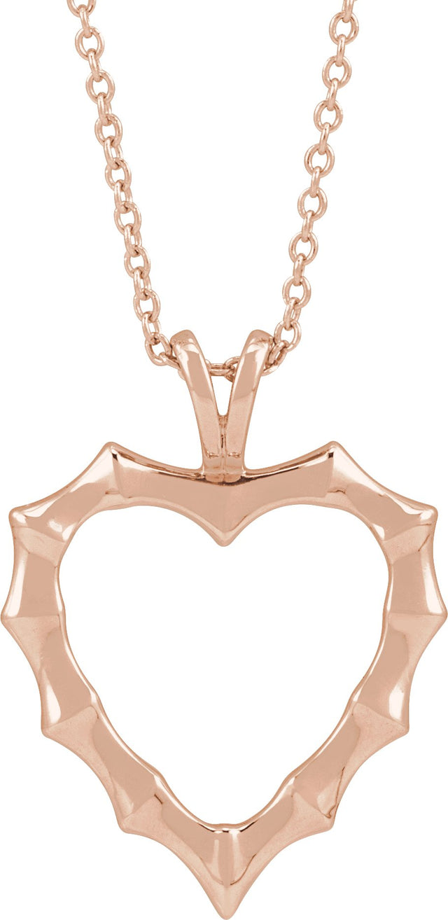 14K Gold Bamboo Heart Necklace & Pendant - Rose Gold