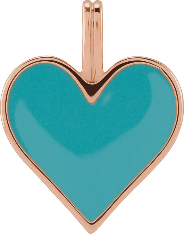 14K Gold Enamel Heart Necklace or Pendant - Rose Gold