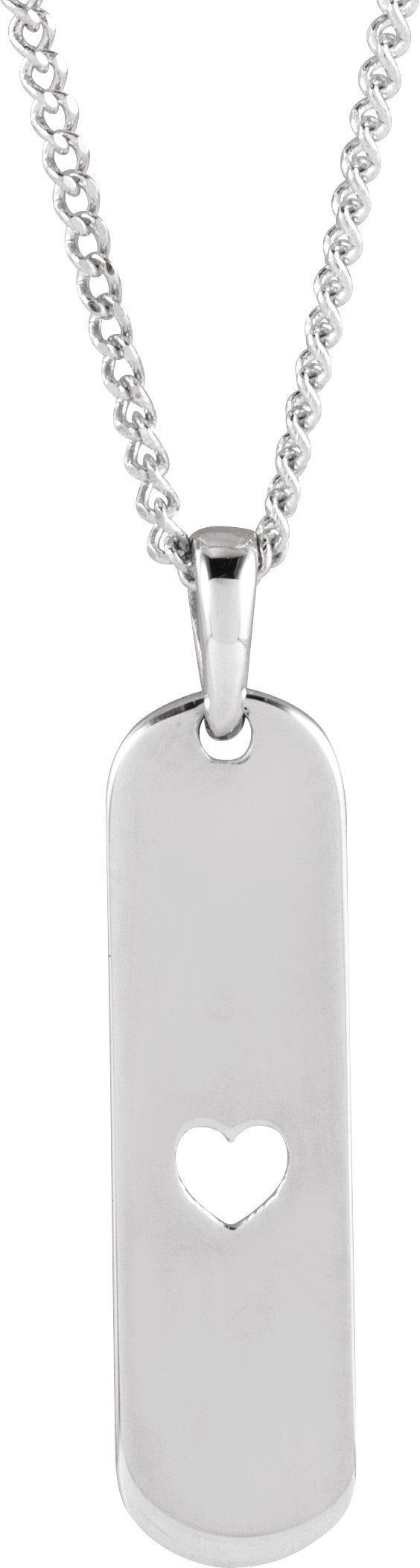 14K Gold Engravable Heart Bar Necklace or Pendant - White Gold