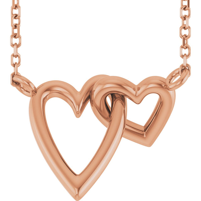 14K Gold Interlocking Hearts Necklace - Rose Gold