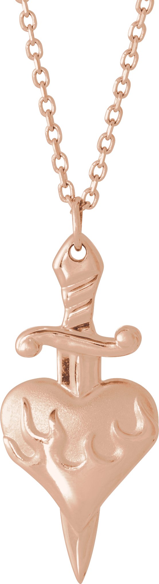 14K Gold Heart & Dagger Necklace or Pendant - Rose Gold