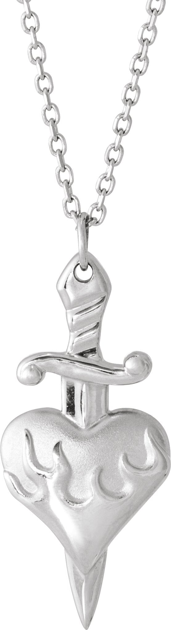 Platinum Heart & Dagger Necklace or Pendant