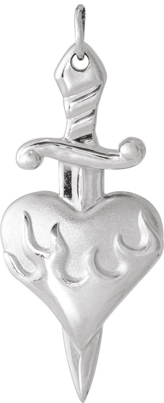 14K Gold Heart & Dagger Necklace or Pendant - White Gold