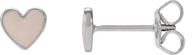 14K Gold Enamel Heart Earrings - White Gold