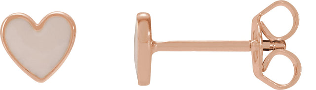 14K Gold Enamel Heart Earrings - Rose Gold
