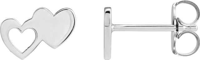 14K Gold Double Heart Stud Earring - White Gold