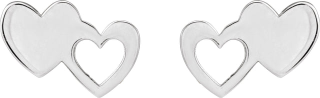 14K Gold Double Heart Stud Earring - White Gold - view 2