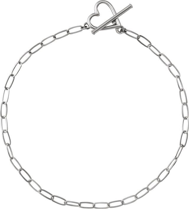 14K Gold Heart & Paperclip-Style Bracelet - White Gold