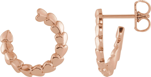 14K Gold Front-Back Heart Hoop Earrings - Rose Gold