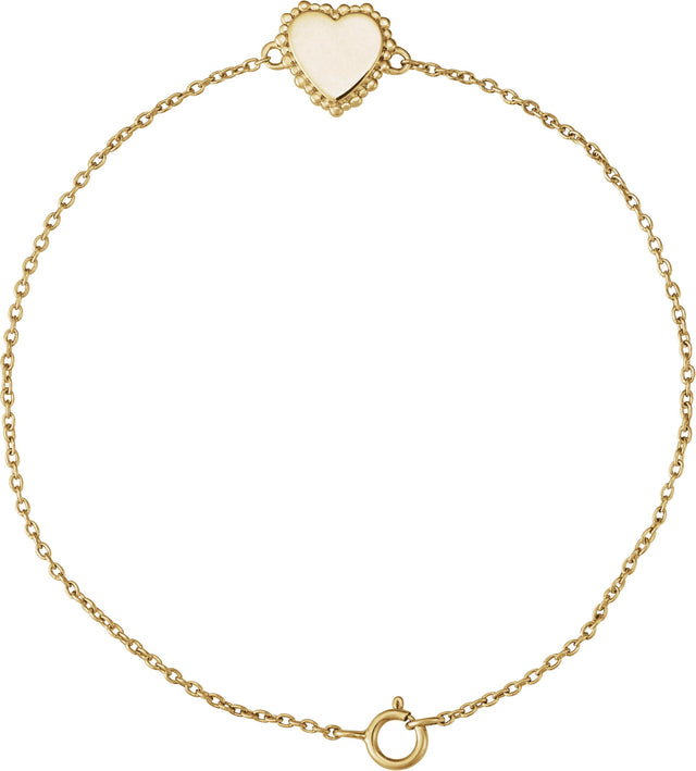 14K Gold Engravable Beaded Heart Bracelet - Yellow Gold