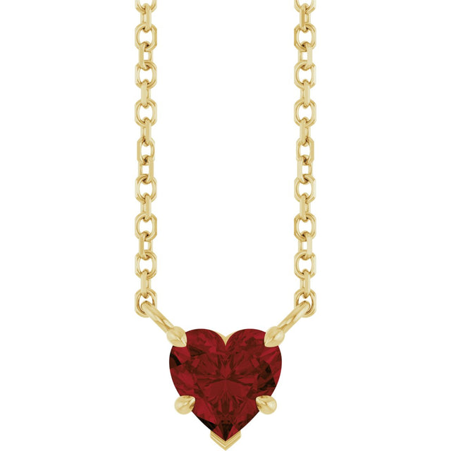 14K Gold Natural Mozambique Garnet Heart Solitaire Necklace - Yellow Gold