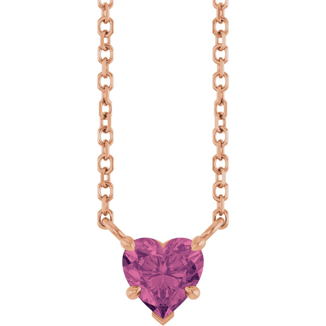 14K Gold Natural Pink Tourmaline Heart Solitaire Necklace - Rose Gold