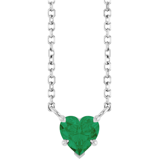 Platinum Lab-Grown Emerald Heart Solitaire Necklace