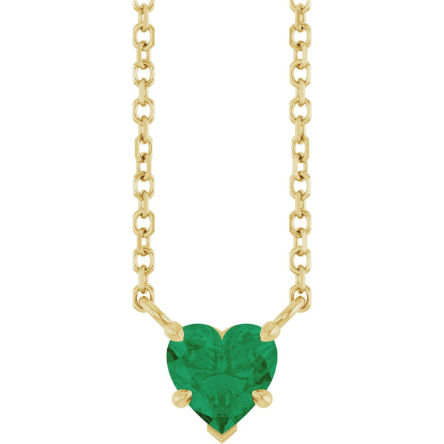 14K Gold Lab-Grown Emerald Heart Solitaire Necklace - Yellow Gold