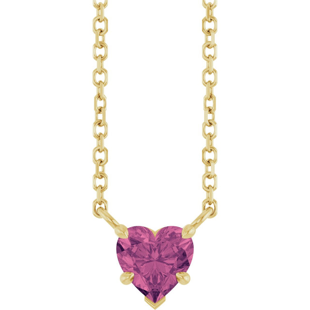 14K Gold Natural Pink Tourmaline Heart Solitaire Necklace - Yellow Gold