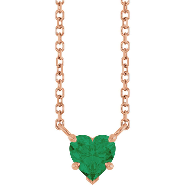 14K Gold Lab-Grown Emerald Heart Solitaire Necklace - Rose Gold