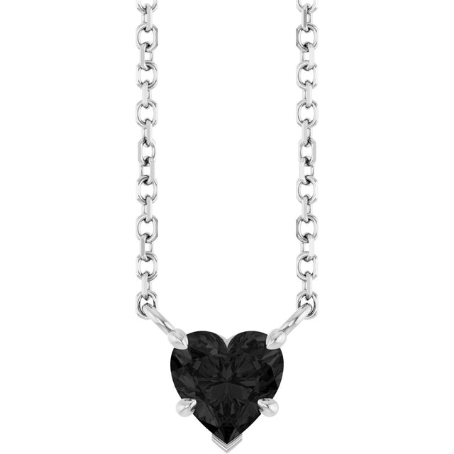 Platinum Natural Onyx Heart Solitaire Necklace