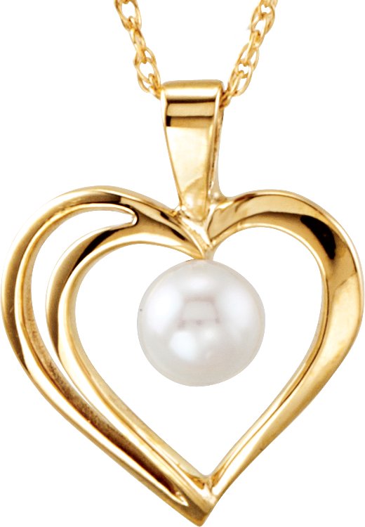 14K Gold Cultured White Akoya Pearl Heart Pearl Necklace