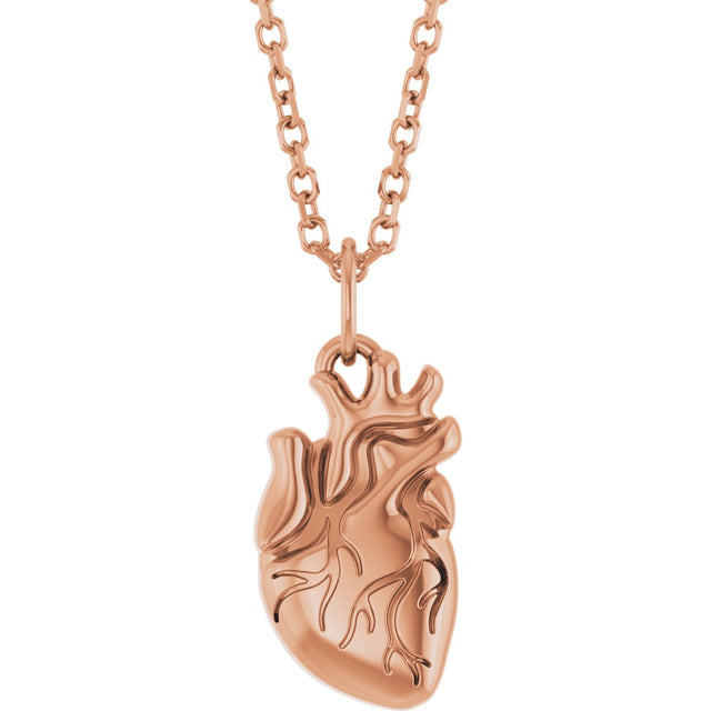 14K Gold Anatomical Heart Necklace or Pendant - Rose Gold