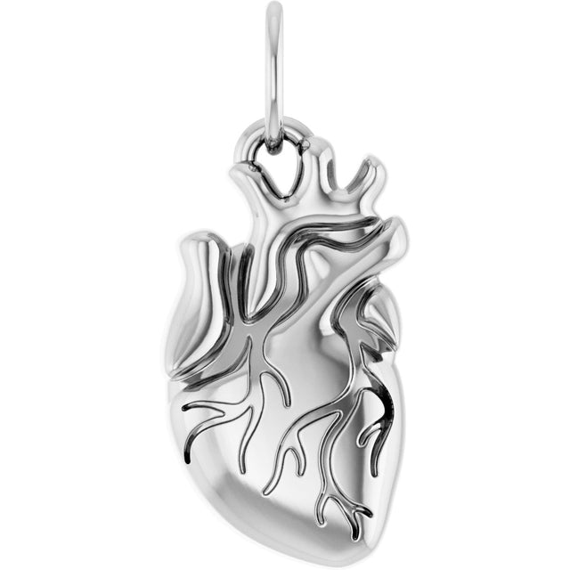14K Gold Anatomical Heart Necklace or Pendant - White Gold