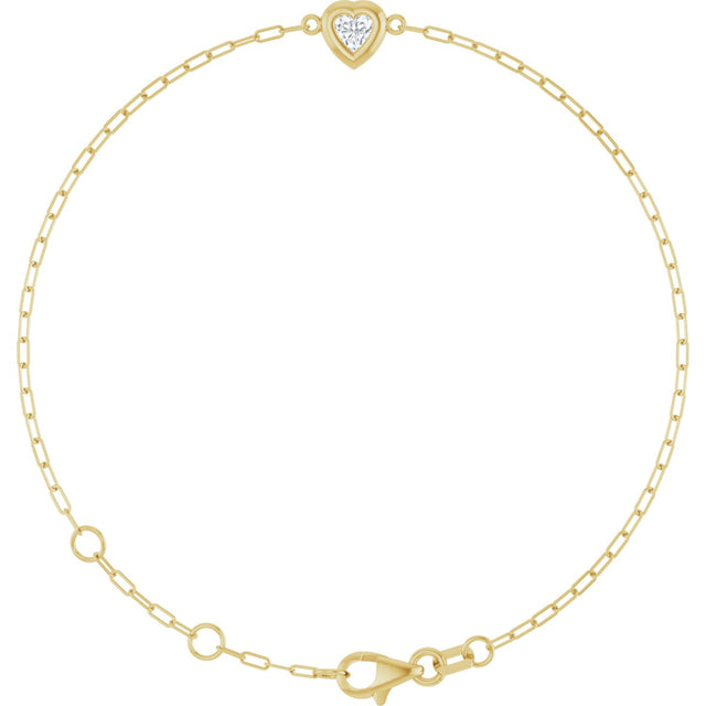 14K Gold Natural Diamond Heart & Paperclip-Style Link Bracelet - Yellow Gold