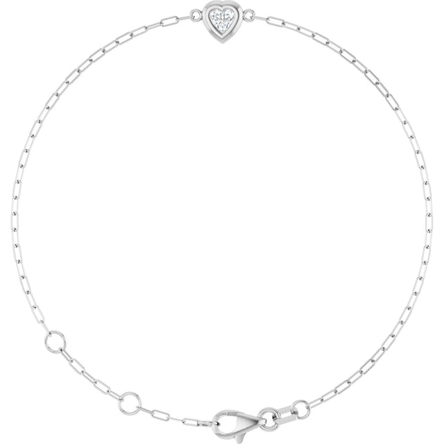 14K Gold Natural Diamond Heart & Paperclip-Style Link Bracelet - White Gold